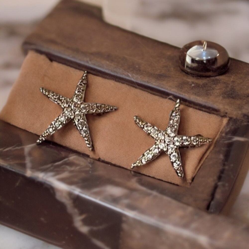 NEW 14K gold plated over sterling silver CZ starfish earrings jewelry B21B
